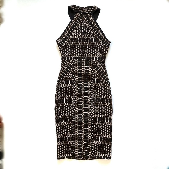 BCBGMaxAzria Bodycon Pyramid Jacquard Sheath Dress XS Black and Tan - Picture 6 of 8